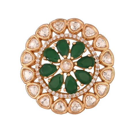 Gold Plated American Diamond CZ Kundan Adjustable Cocktail Statement Ring