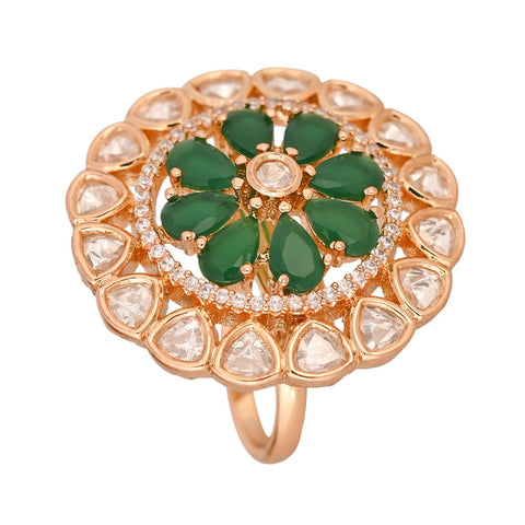 Gold Plated American Diamond CZ Kundan Adjustable Cocktail Statement Ring