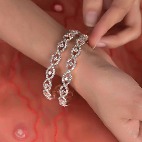 Rose Gold Plated Round CZ American Diamond Bangle