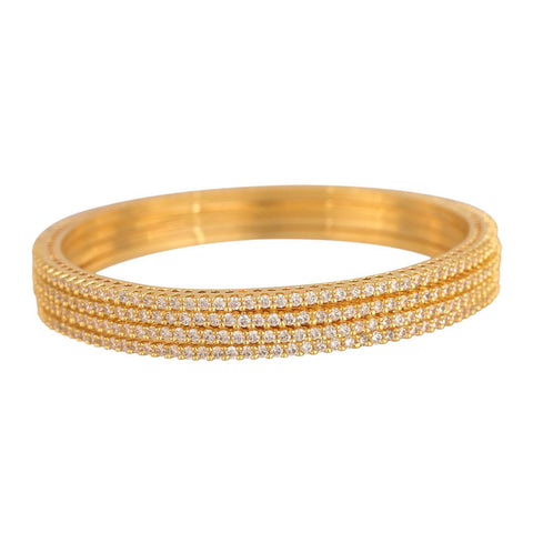 Gold Plated Round CZ American Diamond Bangle Set of 4