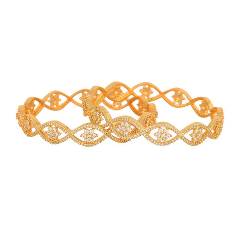 Gold Plated Round CZ American Diamond Classic Bangle