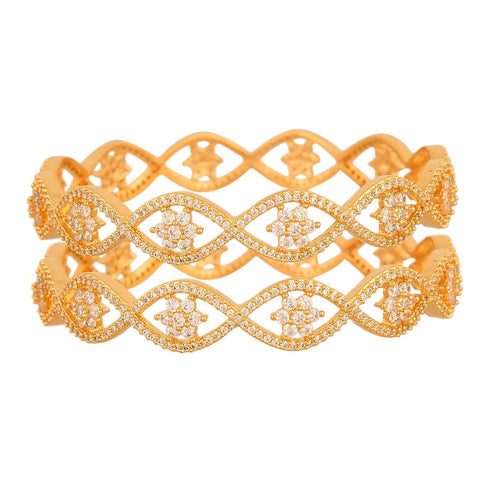 Gold Plated Round CZ American Diamond Classic Bangle