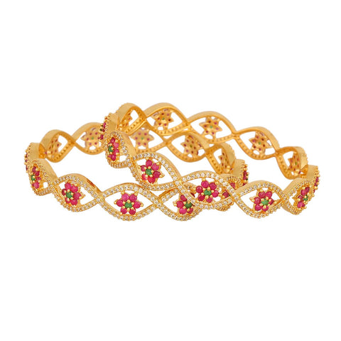 Gold Plated Round Red Green CZ American Diamond Classic Bangle
