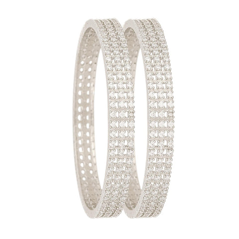 Silver Plated Round White CZ American Diamond Triple Layer Bangle