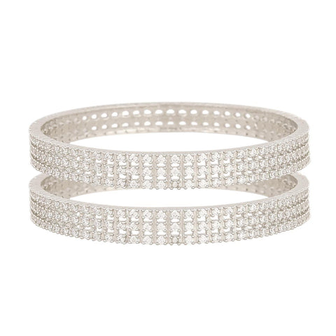 Silver Plated Round White CZ American Diamond Triple Layer Bangle