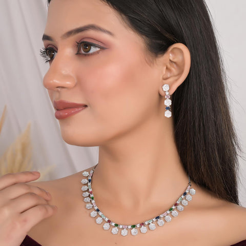 Timeless Multi Drop CZ Necklace Set for a Classic and Sophisticated Look