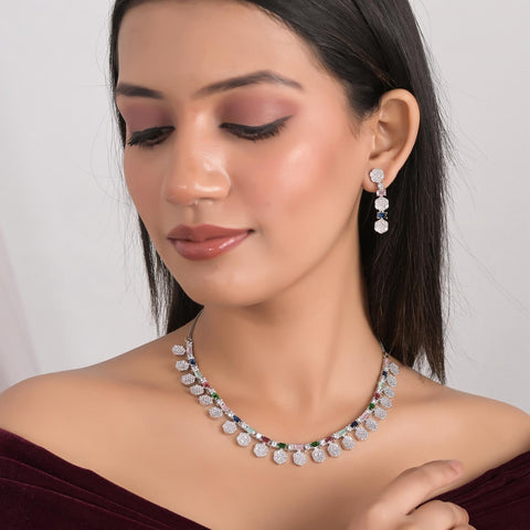 Timeless Multi Drop CZ Necklace Set for a Classic and Sophisticated Look