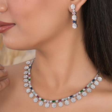 Timeless Multi Drop CZ Necklace Set for a Classic and Sophisticated Look