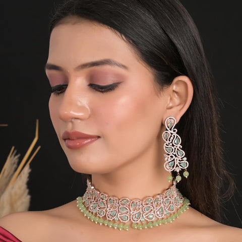 Timeless Pink Mint CZ Necklace Choker Set