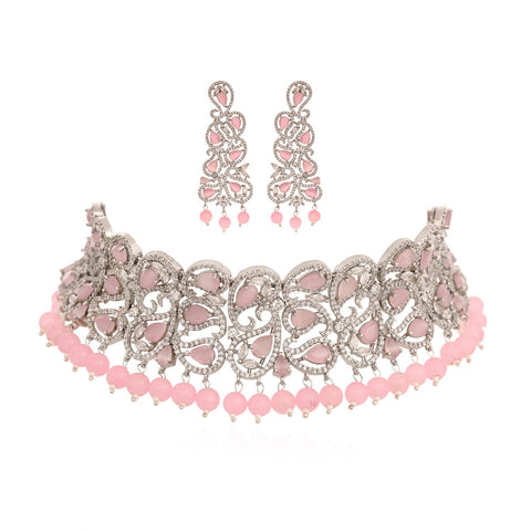 Timeless Pink Mint CZ Necklace Choker Set