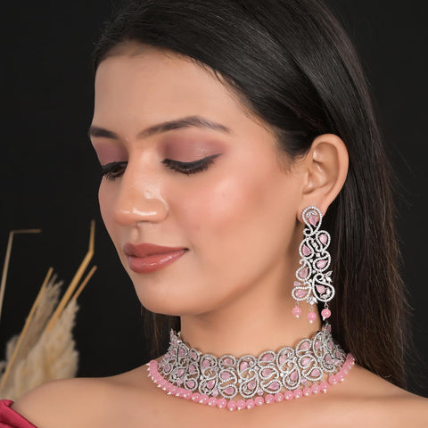 Timeless Pink Mint CZ Necklace Choker Set