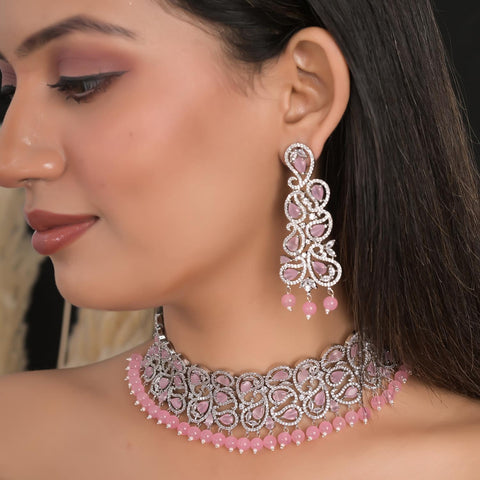 Timeless Pink Mint CZ Necklace Choker Set