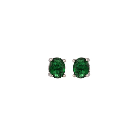 Silver Plated American Diamond CZ Green Oval Pendant Set With Earring and Chain