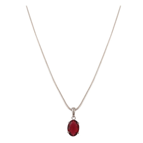 Silver Plated American Diamond CZ Red Oval Pendant Set With Earring and Chain