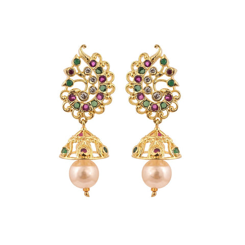 Gold Plated American Diamond CZ Jhumki Drop Earrings