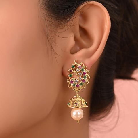 Gold Plated American Diamond CZ Jhumki Drop Earrings