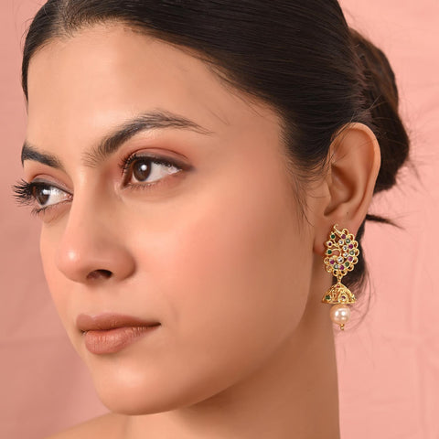 Gold Plated American Diamond CZ Jhumki Drop Earrings