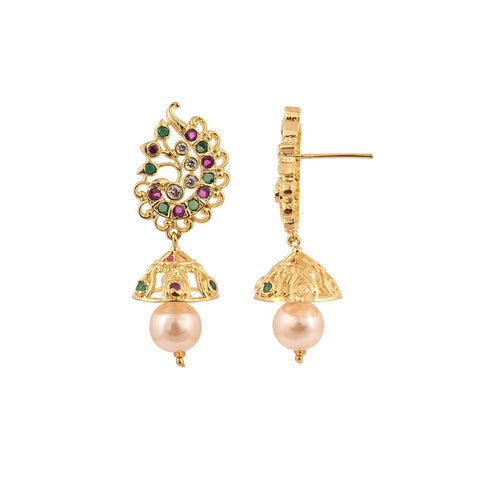 Gold Plated American Diamond CZ Jhumki Drop Earrings