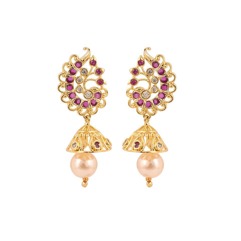 Gold Plated American Diamond CZ Jhumki Drop Earrings