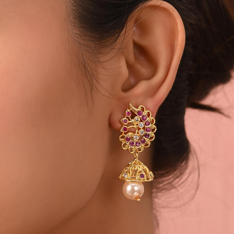 Gold Plated American Diamond CZ Jhumki Drop Earrings