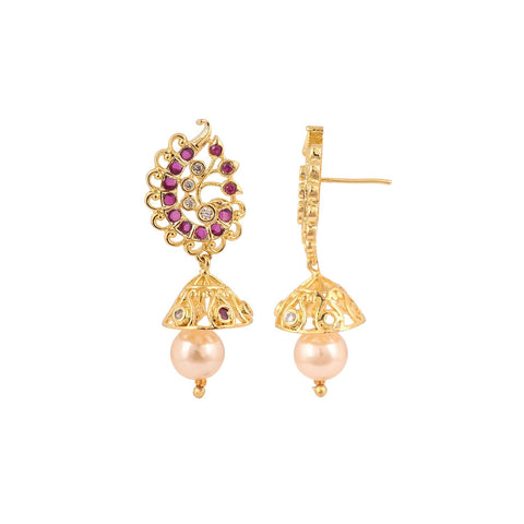 Gold Plated American Diamond CZ Jhumki Drop Earrings