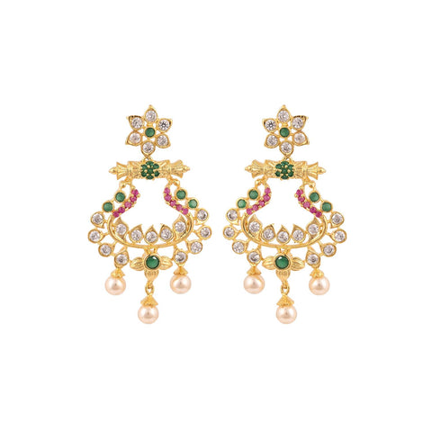 Gold Plated American Diamond CZ Dangle Drop Earrings