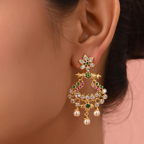 Gold Plated American Diamond CZ Dangle Drop Earrings