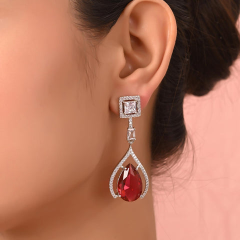 CZ Red Earrings for Women