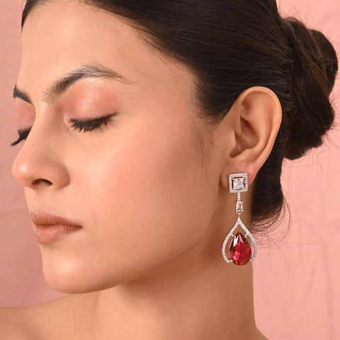 CZ Red Earrings for Women