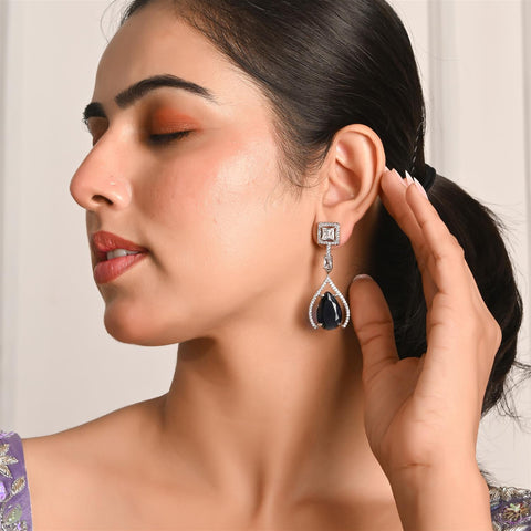 CZ Silver Plated Dangler Statement Earrings for Women