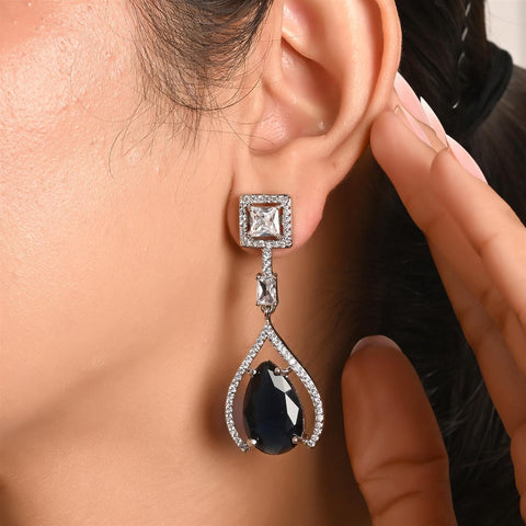 CZ Silver Plated Dangler Statement Earrings for Women