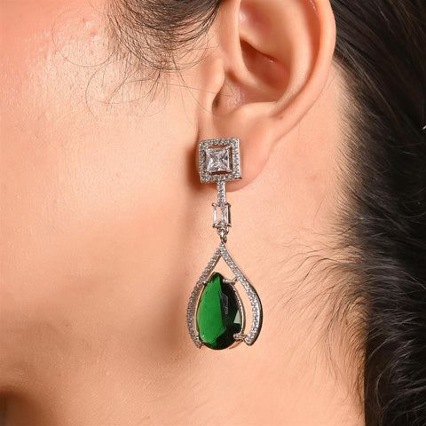 CZ Silver Plated Dangler Statement Earrings for Women