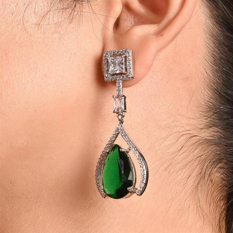 CZ Silver Plated Dangler Statement Earrings for Women
