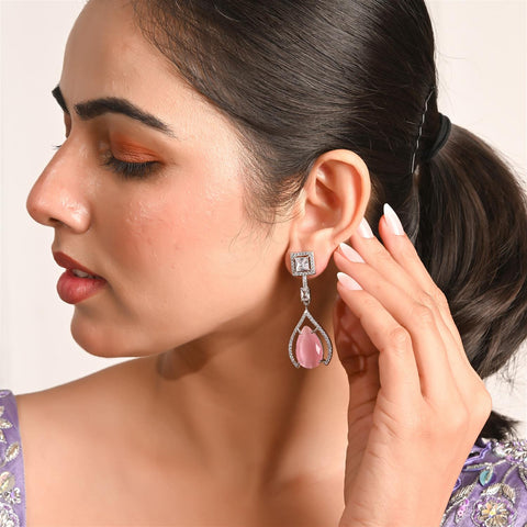 CZ Silver Plated Dangler Statement Earrings for Women