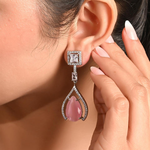 CZ Silver Plated Dangler Statement Earrings for Women