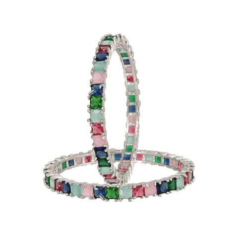 Silver Plated American Diamond CZ Multi Stylish Bangles