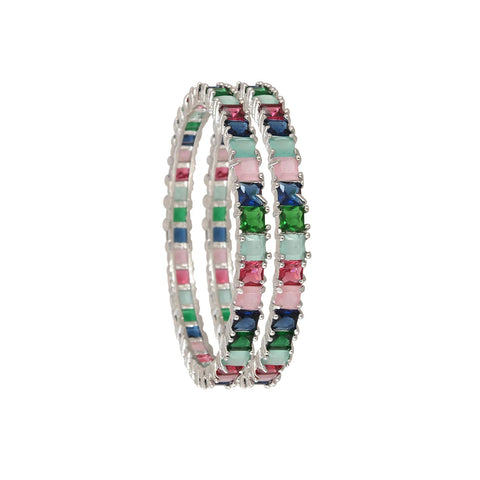 Silver Plated American Diamond CZ Multi Stylish Bangles