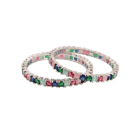 Silver Plated American Diamond CZ Multi Stylish Bangles