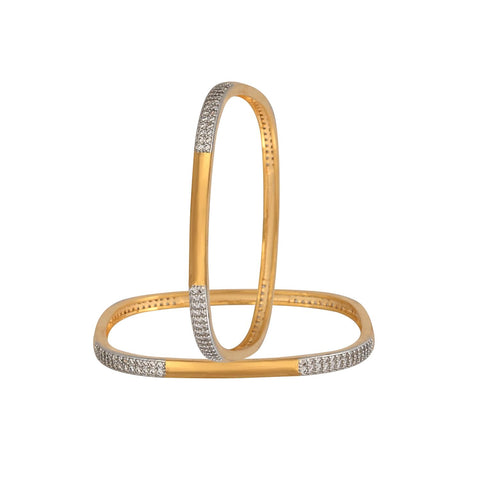 Gold Plated American Diamond CZ Square Shape Modern Chic Bangles