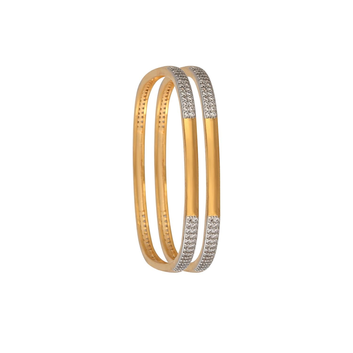 Gold Plated American Diamond CZ Square Shape Modern Chic Bangles ...