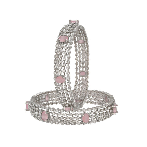 Silver Plated American Diamond CZ Pink White Traditional Kada Bangles