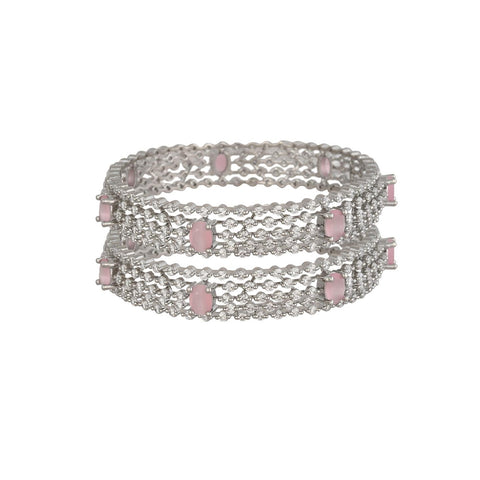 Silver Plated American Diamond CZ Pink White Traditional Kada Bangles
