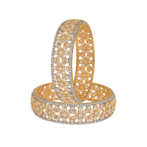 Gold & Silver Plated American Diamond CZ Blue - White Bold Floral Kada Bangles
