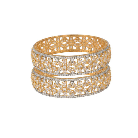 Gold & Silver Plated American Diamond CZ Blue - White Bold Floral Kada Bangles