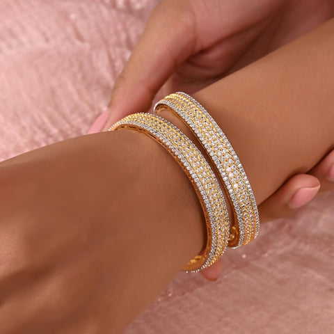 Gold Silver Dual Plated American Diamond CZ White  Kada Bangles for Women