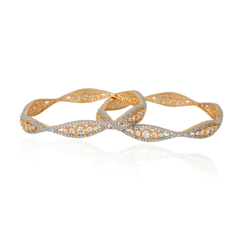 American Diamond CZ Gold Silver Polish Stylish Curve Bangles