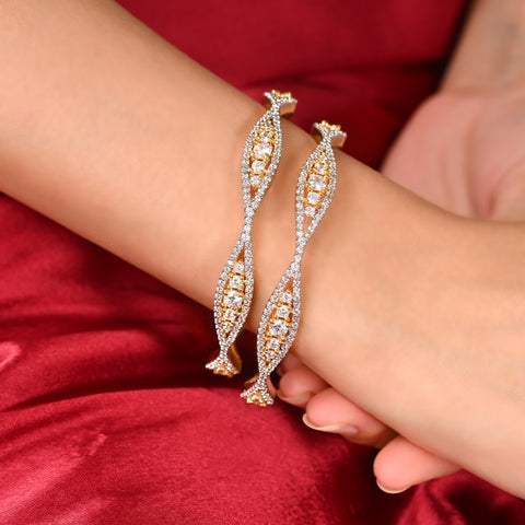 American Diamond CZ Gold Silver Polish Stylish Curve Bangles