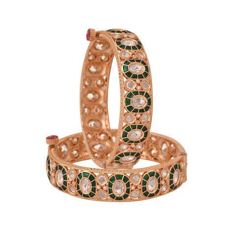 Kundan Diamond CZ Green Meena Openable Kada Bangles