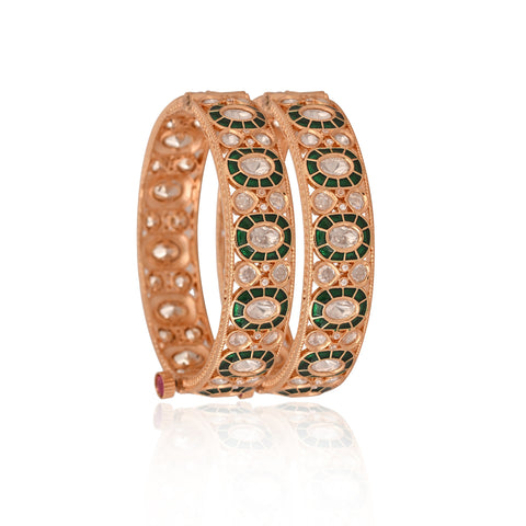 Kundan Diamond CZ Green Meena Openable Kada Bangles