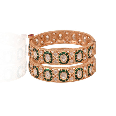 Kundan Diamond CZ Green Meena Openable Kada Bangles